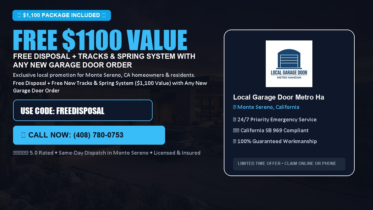 Free Disposal + Free New Tracks & Spring System with Any New Garage Door Order ($1100 Value) in Monte Sereno, CA